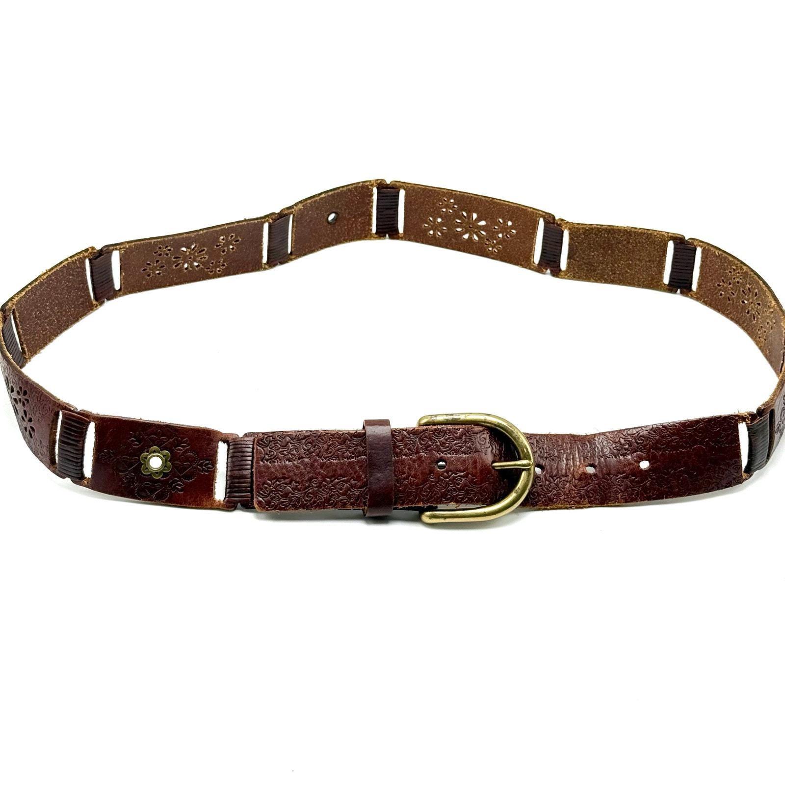 Fossil Patchwork Leather Belt: Boho Hippie Y2K Style, Size L  display picture 1