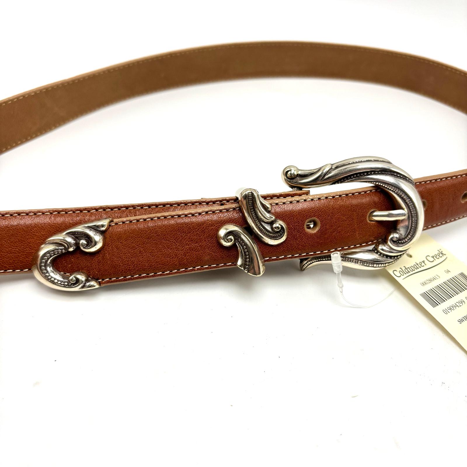 Coldwater Creek Vintage Concho Bohemian Style Brass Belt Great Vintage Hippie Boho Western Tooled Leather Belt With  main image 3