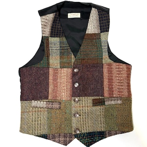 Blarney Woolen Mills Patchwork Tweed Wool Vest Women’s S Small Plaid Waistcoat
