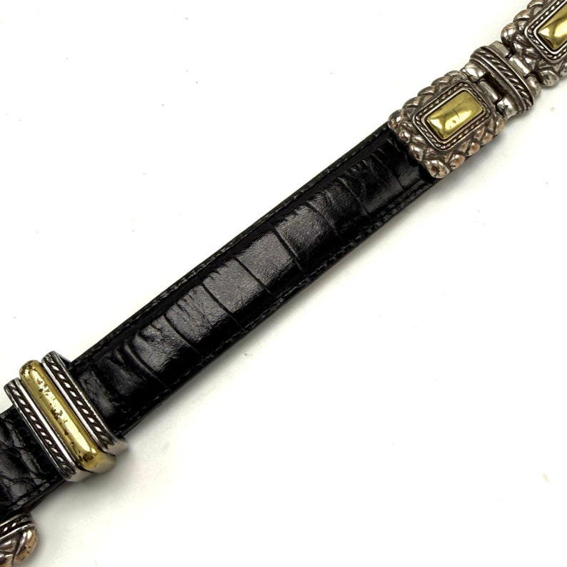 Vintage 90s Brighton Concho Statement Belt (Small 24-28) Black Croc Embossed Leather Bild 10