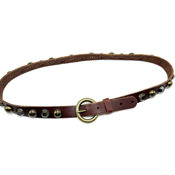 Brown Studded Leather Belt M 34-36 Chunky Oversized Bubble 