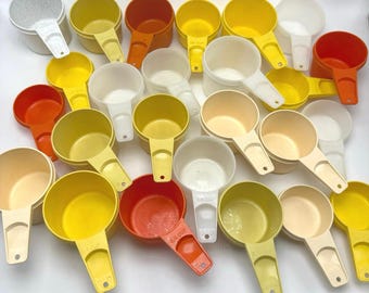 25 Vintage Tupperware Measuring Cups - Mixed Lot, Multicolor - Nesting Retro, USA Made