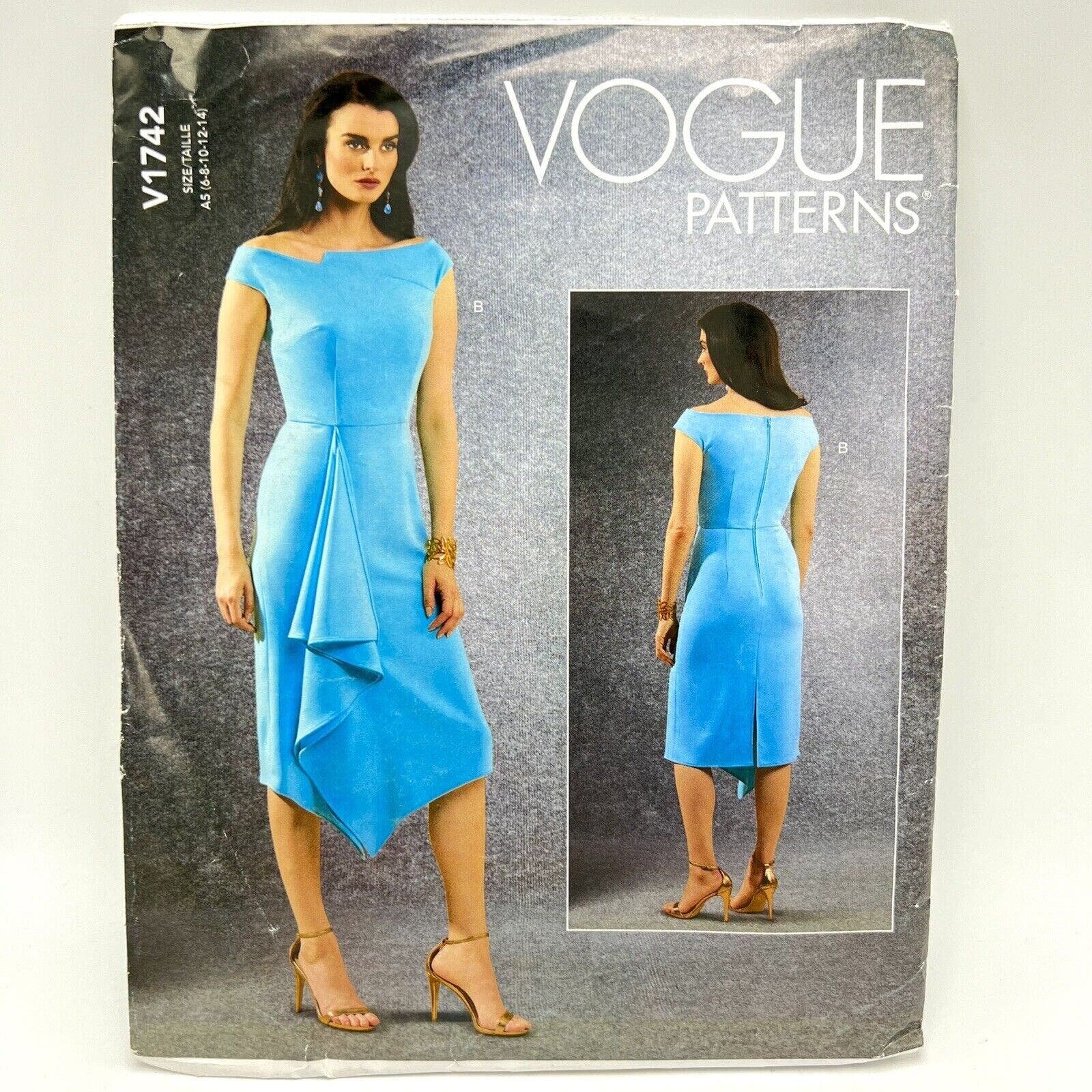 Vogue V1742 Sewing Pattern: Off-shoulder Asymmetric Dress (size A5