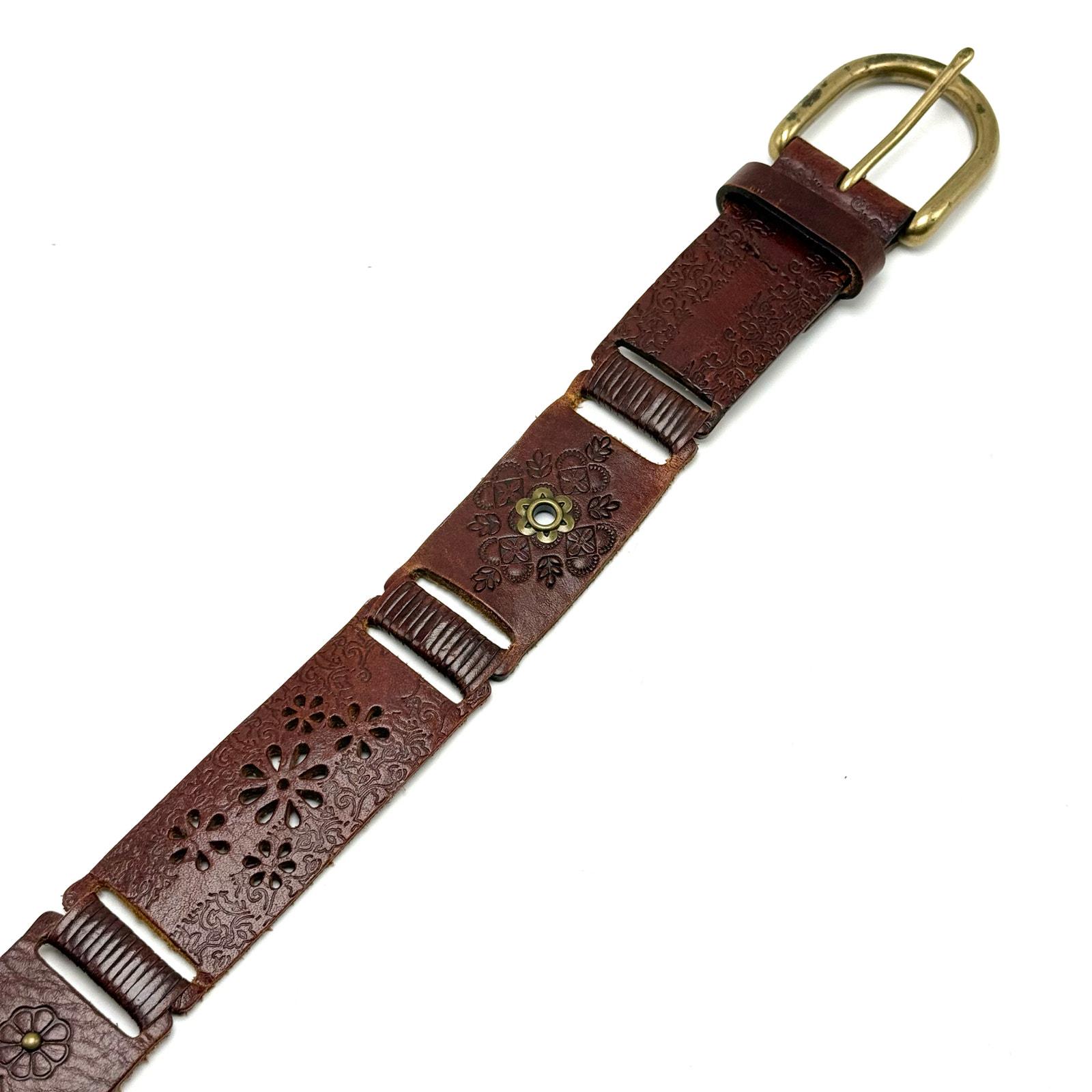 Fossil Patchwork Leather Belt: Boho Hippie Y2K Style, Size L  display picture 1