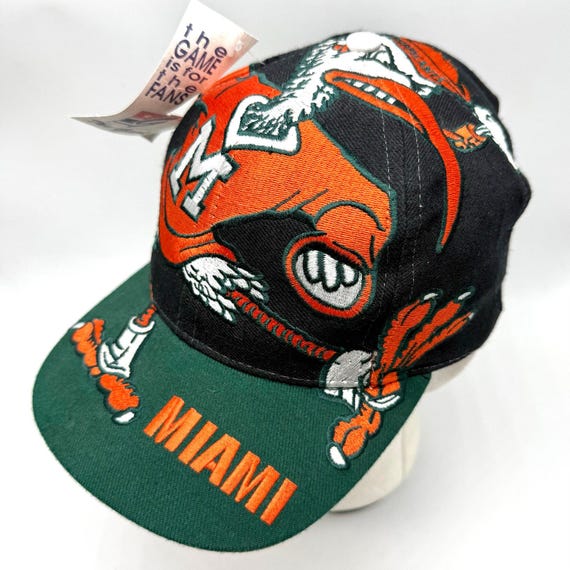 Vintage 90s University of Miami Hurricanes Snapback Hat AOP Big Logo The Game