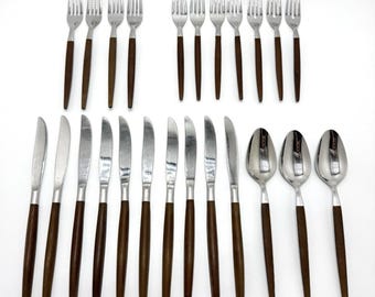 Vintage Ekco Eterna Canoe Muffin Stainless Flatware Lot 24 Forks Spoons Knives