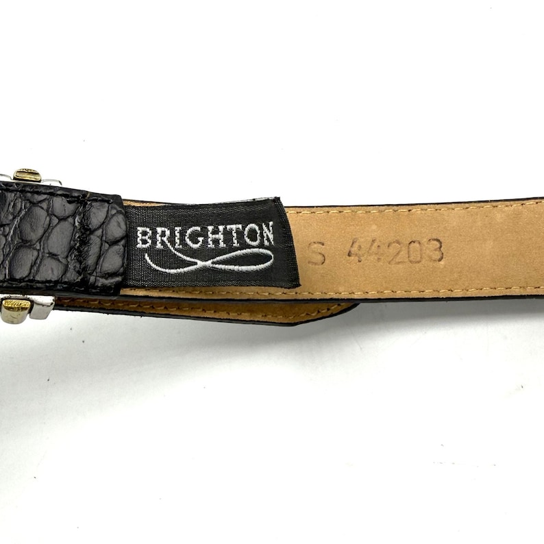 Vintage 90s Brighton Concho Statement Belt (Small 24-28) Black Croc Embossed Leather Bild 6