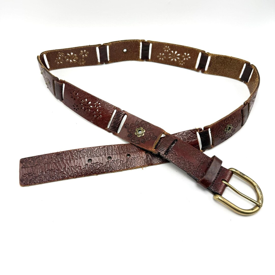 Fossil Patchwork Leather Belt: Boho Hippie Y2K Style, Size L  display picture 1