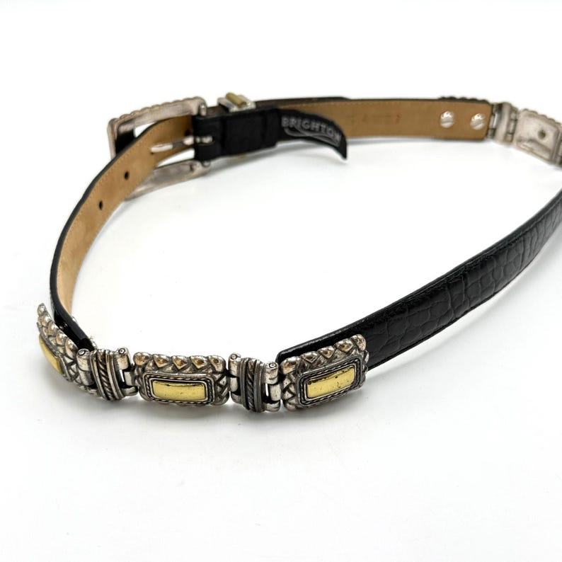 Vintage 90s Brighton Concho Statement Belt (Small 24-28) Black Croc Embossed Leather Bild 9