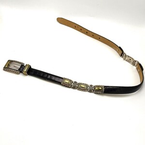 Vintage 90s Brighton Concho Statement Belt (Small 24-28) Black Croc Embossed Leather Bild 2