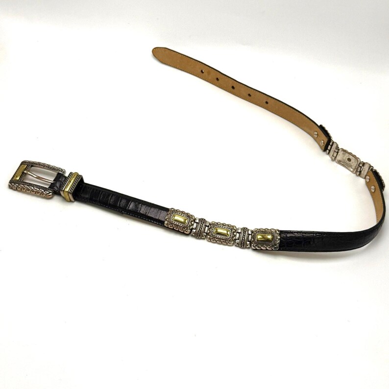 Vintage 90s Brighton Concho Statement Belt (Small 24-28) Black Croc Embossed Leather Bild 2