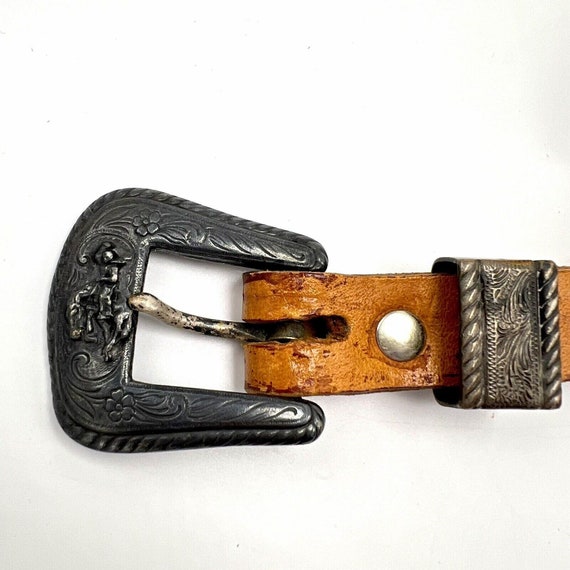 Vintage Hand Tooled Leather Belt 36 Deer Squirrel… - image 4