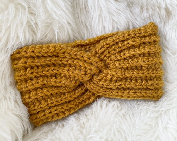 Warm Baby Headband,Knitted Headwrap for Newborn to 18 months,Baby Shower Gift Ideas,Baby Earwarmer in mustard color