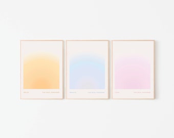 Aura Instant Download Print Series - Set of 3, Spiritual Wall Art, Aura Gradient Poster, Trendy Wall Decor for Bedroom, Digital Download