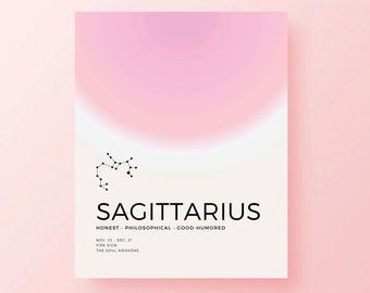 Sagittarius Zodiac Star Sign Instant Download Print, Astrology Print , Aura Gradient Poster, Horoscope Print, Digital Download