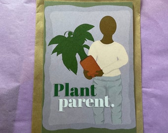 Papier cartonné parent plante, art mural amateur de plantes, décoration d'intérieur nature, affiche pouce vert, décoration mignonne de plante d'intérieur, oeuvre d'art originale unique