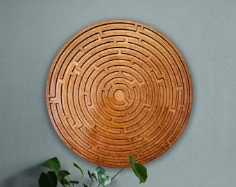 Circular Maze, Layered Labyrinth, Natural Wood Wall Art