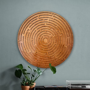 Circular Maze, Layered Labyrinth, Natural Wood Wall Art