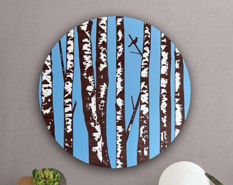 Birch Tree Wall Art, Nature Wall Hanging, Forest Wood Wall Art, Blue Woodland Decor