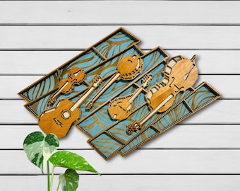 Music Room Wall Art, Folk Instrument Wood Decor, Guitar Violin Banjo Bass Mandolin Wall Hanging, Handmade Musician Gift