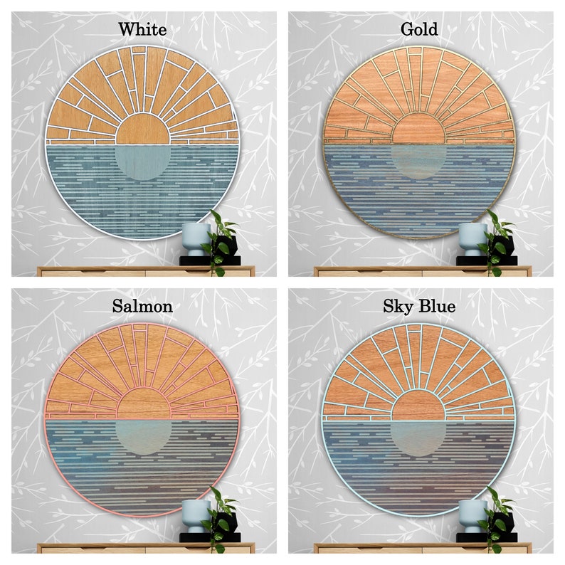Geometric Sunrise, Minimalist Layered Wood Wall Art, Circular Beach House Wall Hanging image 7