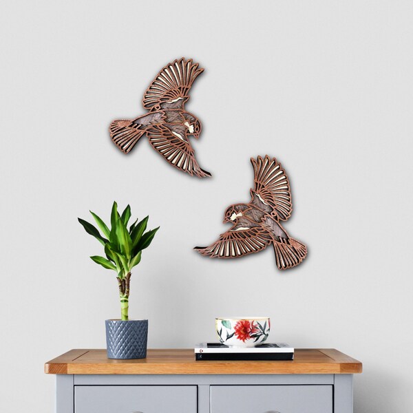 Layered Wood Sparrow Art, Walnut Mahogany Alder Poplar, Bird Lover Gift