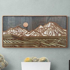Geometric Mountain Landscape, 3d Laser Cut Wall Art, Modern Rustic Cabin Decor