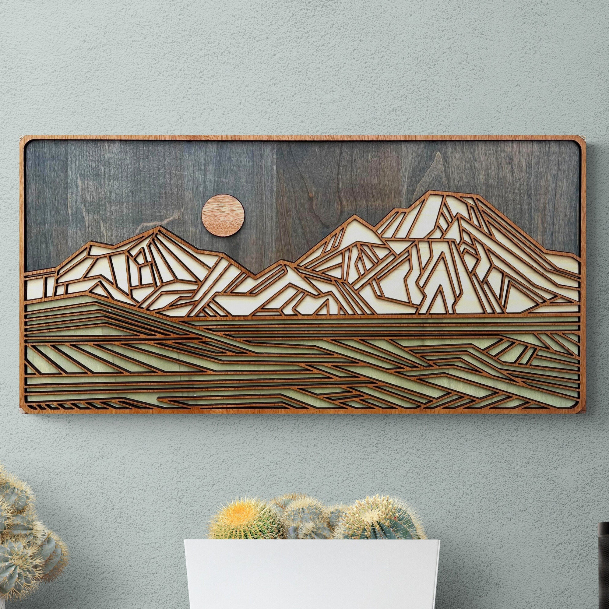 Geometric Mountain Landscape, 3d Laser Cut Wall Art, Modern Rustic