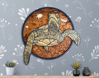 Layered Wood Sea Turtle Wall Art, Coastal Ocean Beach House Decor