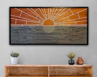 Laser Cut Wood Sunrise Wall Art, Geometric Coastal Decor