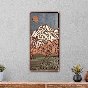 Vertical Mountains, Natural Wood, Layered Wall Art, Geometric Lodge Style Decor, Rustic Mountain Range