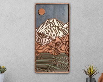 Vertical Mountains, Natural Wood, Layered Wall Art, Geometric Lodge Style Decor, Rustic Mountain Range