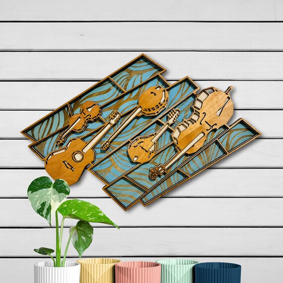 Music Room Wall Art, Folk Instrument Wood Decor, Guitar Violin Banjo Bass Mandolin Wall Hanging, Handmade Musician Gift