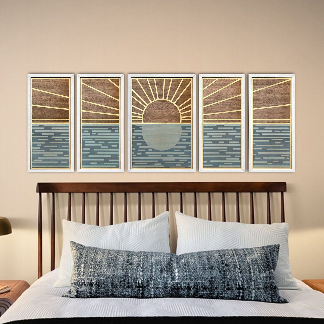 5 Panel Sunrise Wall Art, Large Coastal Beach House Decor - Etsy