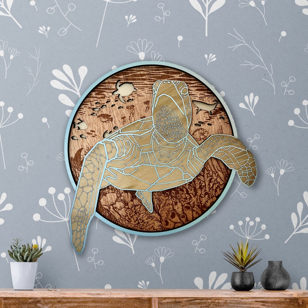 Sea Turtle Art Beach Wall Decor Wood Wall Art Underwater Etsy