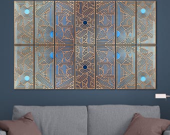 Extra Large Art Deco Wood Wall Art, 14 Panel Geometric Decor, Statement Hanging