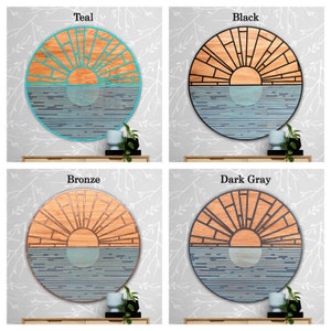 Geometric Sunrise, Minimalist Layered Wood Wall Art, Circular Beach House Wall Hanging image 6