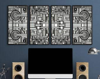 Art Deco Wood Wall Art: Layered Geometric Panel Hanging