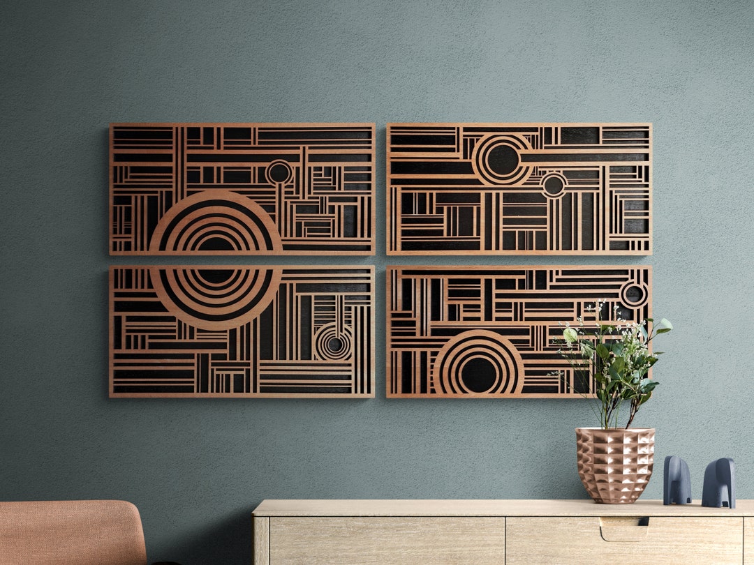 Geometric Wall Art, All Wood Art Deco Decor, Handmade Horizontal 4