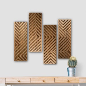 Geometric Wood Wall Art: Rustic Modern 4-Panel Decor