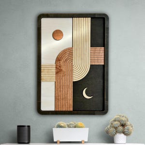 Abstract Sun and Moon Wall Art: Boho Retro Mid Century Decor