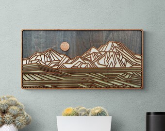 Geometric Mountain Landscape, 3d Laser Cut Wall Art, Modern Rustic Cabin Decor