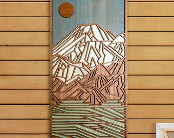 Geometric Mountain Wood Wall Art: Vertical Rustic Home Decor