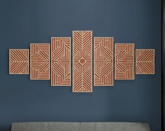 Large 7-Panel Layered Wood Wall Art: Geometric Boho Decor for Living Room or Bedroom