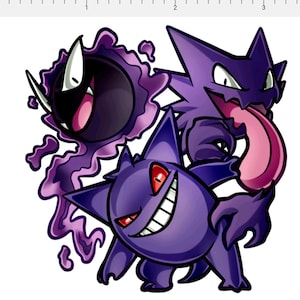 Gengar Evolution Sticker | Gengar Haunter Gastly Sticker | Ghist Pokemon-inspired Art |  Cute Spooky Anime Sticker