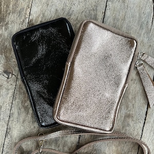 Iridescent leather cell phone case, Small shoulder bag