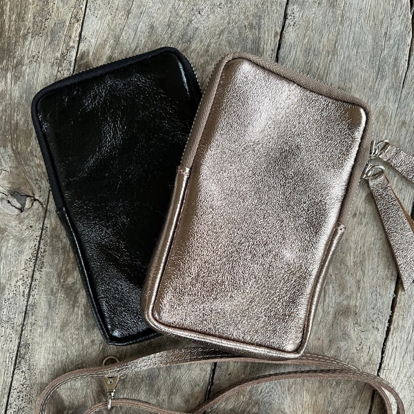 Etui pour téléphone portable en cuir irisé, Petit Sac à bandoulière