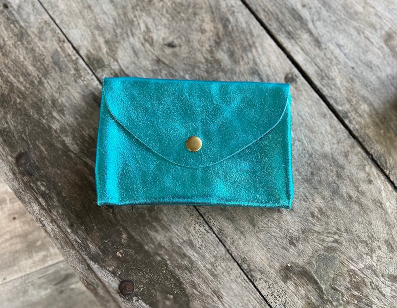 Porte-monnaie, portefeuille, pochette en cuir Bleu turquoise