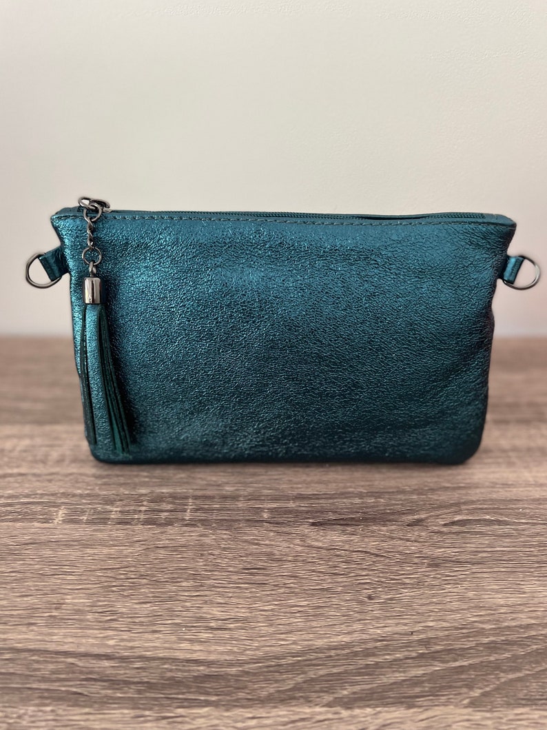 Pochette bandoulière, sac en cuir véritable Bleu pétrole