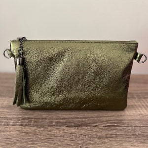 Pochette bandoulière, sac en cuir véritable Kaki